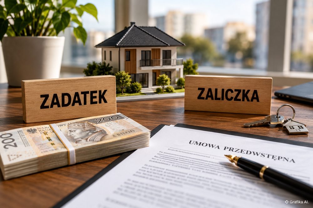 Zadatek i zaliczka przy umowie przedwstępnej – grafika AI